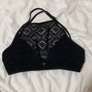 Black Lace crisscross bikini top